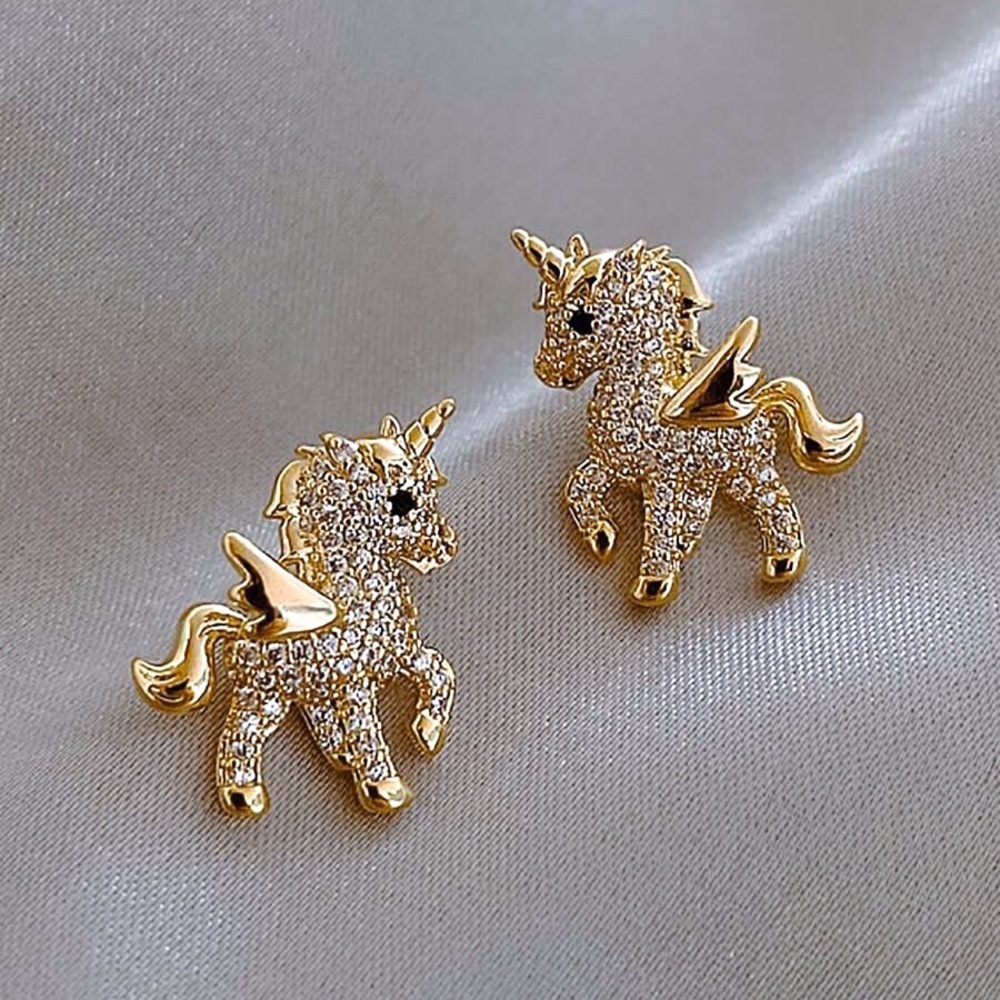 Any 2/$20! Gold Crystal Pave Unicorn Stud Earrings - Picture 6 of 8